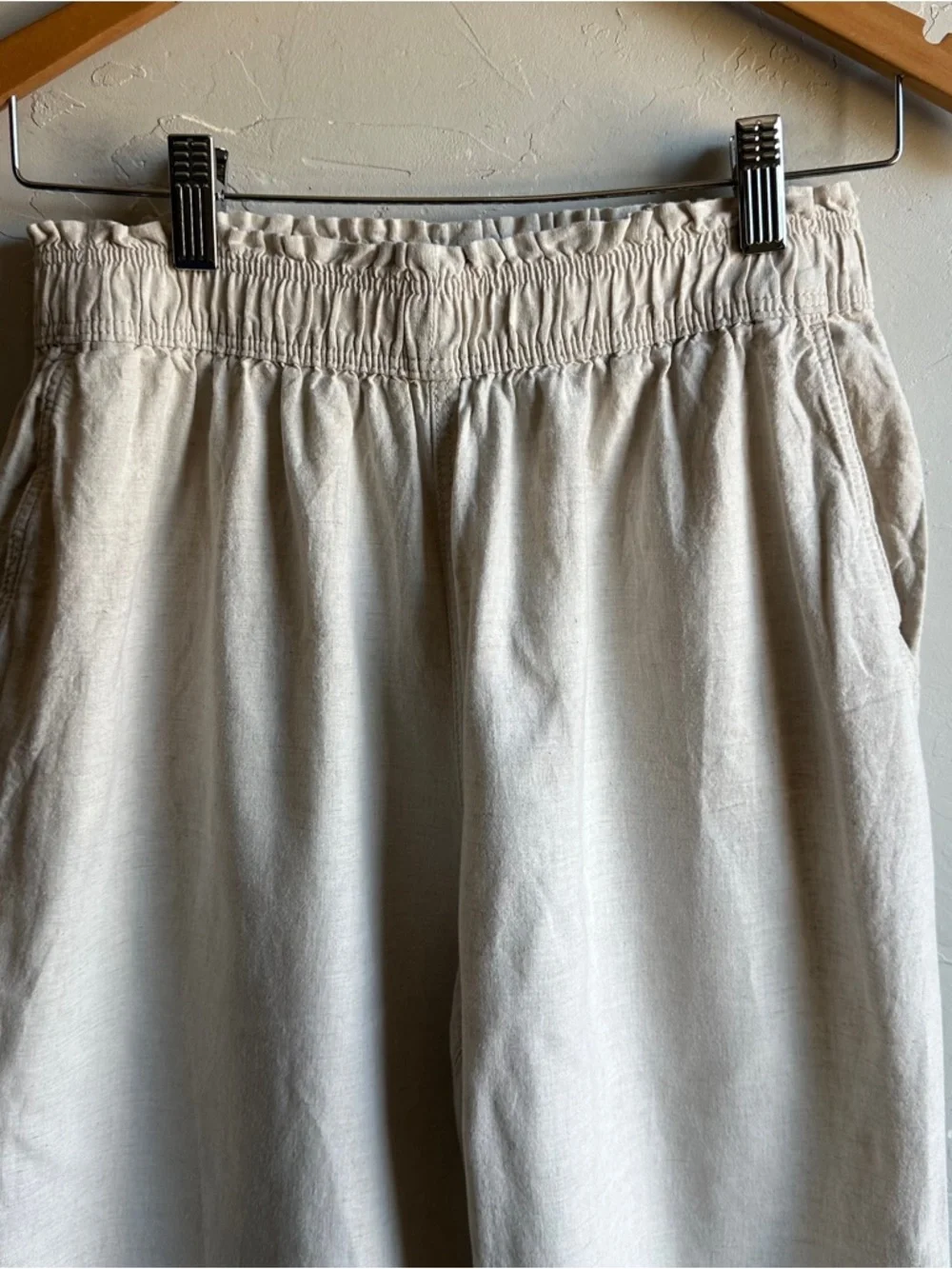 H&M Linen Cotton Wide Leg Pants Cream Coastal‎ Grandma Minimalist Capsule Sz S